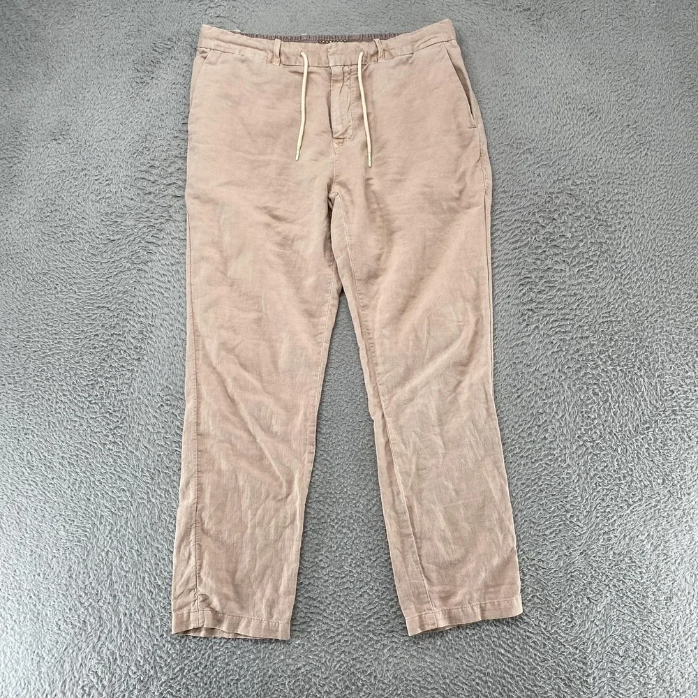 Scotch & Soda Warren Pants Mens 34x30 Beige Linen Blend Elastic Waist Chino